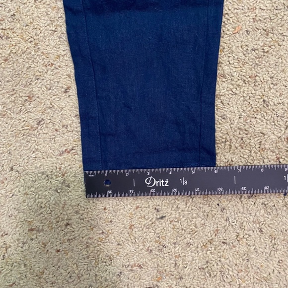 LINEN FOX blue linen slim straight leg elastic waist pants - Picture 8 of 10